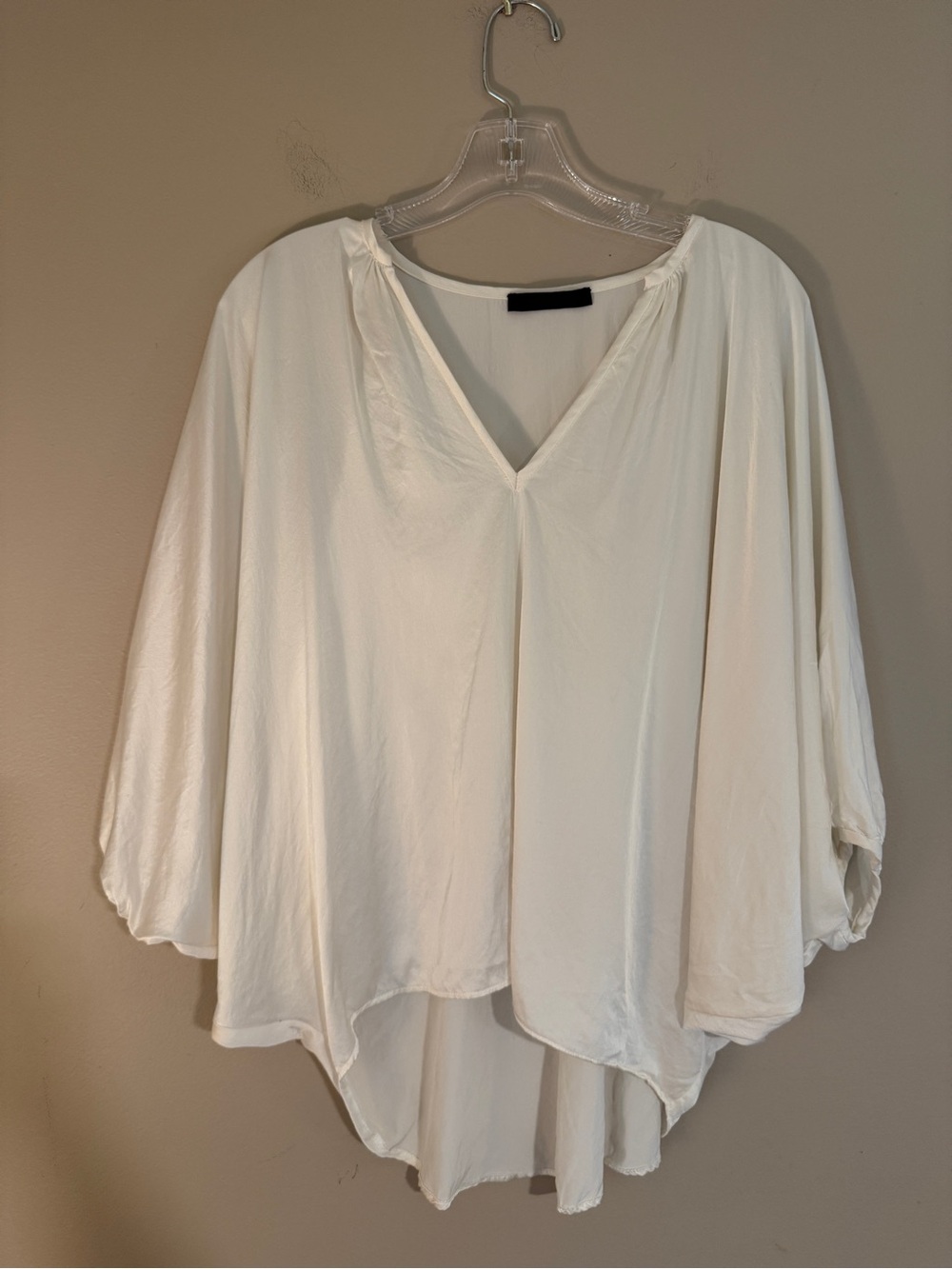 KES NYC Silk Cream Oversized Poncho Blouse Small V Neck